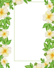 Watercolor hand painted frame with green leaves and roses. Frame for wedding invitations, save .date or greeting cards.