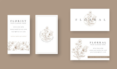 Floral with butterfly minimal logo design with business card