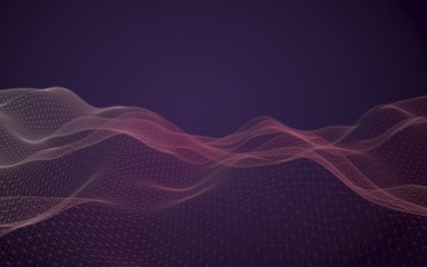 Abstract landscape background. Cyberspace purple grid. hi tech network. 3D illustration