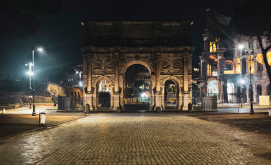 Historic Rome Constantine arch at night
