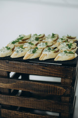 Buffet table at the wedding, sweet and meat