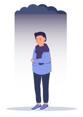 Depressed sad boy. Depressed teenager. Unhappy sad man. Creative vector illustration
