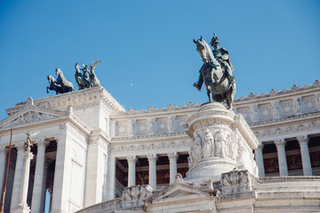 Fototapeta na wymiar Monument of Vittorio Emmanuel on Venice Square in Rome Italy, blue sky