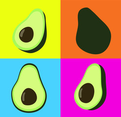 cute flat illustration avocado set pop art