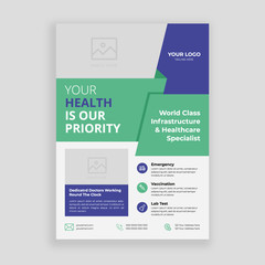 Medical Health Care flyer design template, poster report leaflets presentation cover brochure pamphlet annual, a4 print layout with blue color vector illustration