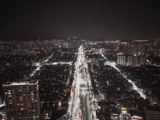 Seoul city at night from aerial view