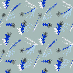 Seamless Doodle vector pattern hand-painted. Stylish graphic plants chamomile flowers of unusual graphic shape on a pastel background. Suitable for Wallpaper, textiles, covers and other materials