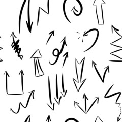 Seamless pattern of various vector icons with hand-drawn arrows. Arrow design sketch for Wallpaper, textiles, covers and other finishing materials.