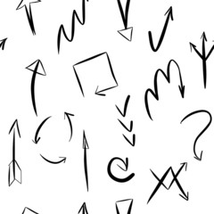 Seamless pattern of various vector icons with hand-drawn arrows. Arrow design sketch for Wallpaper, textiles, covers and other finishing materials.