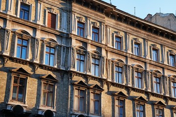 Fototapeta na wymiar Townhouse building facade in an old district, Budapest