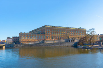 Naklejka premium The royal palace in Stockholm. Riverside view. Swedish capital