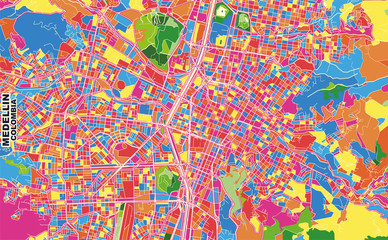 Fototapeta na wymiar Medellin, Colombia, colorful vector map