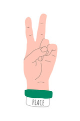 Illustration of a cartoon hand giving a peace sign. Eps 10 Vector.