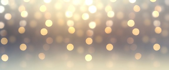 Golden silver bokeh festive background. Shiny garland lights pattern.