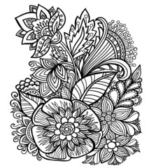 outline illustration antistress coloring book for children and adults flowers bouquet nature ornament print vector stroke line