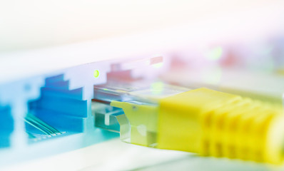 network hub and patch cables close-up