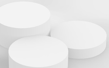 3d gray white bright cylinder podium minimal studio background. Abstract 3d geometric shape object illustration render.