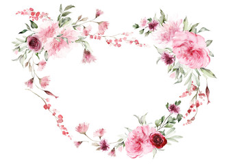 Fototapeta premium Greeting card with watercolor flowers handmade.