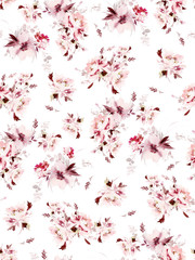 Seamless summer pattern with watercolor flowers handmade.