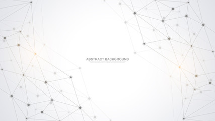 Abstract polygonal background with connecting dots and lines. Global network connection, digital technology and communication concept.