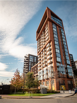 Contemporary apartments, Nine Elms, London. Wandsworth industrial area gentrification with the US Embassy and Battersea Power Station redevelopment.