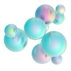 Fototapeta na wymiar Mint green balls silver gradient colors isolated background. Abstract bubble glossy pastel 3d geometric shape object illustration render.