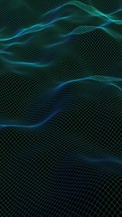 Abstract landscape on a dark background. Cyberspace navy blue grid. hi tech network. 3D illustration