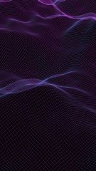 Abstract landscape on a dark background. Cyberspace navy blue grid. hi tech network. 3D illustration