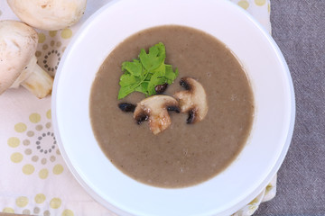 Creamy Mushroom Soup Garnished with Field Agaric