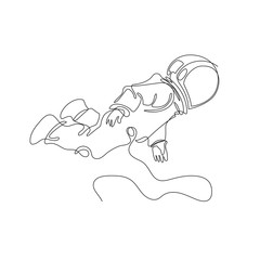 Astronaut flies in space. Astronomy. One line drawing.