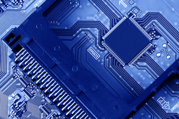 Electronic circuit board close up.	