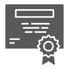 Certificate glyph icon, education and school, diploma sign vector graphics, a solid icon on a white background, eps 10.