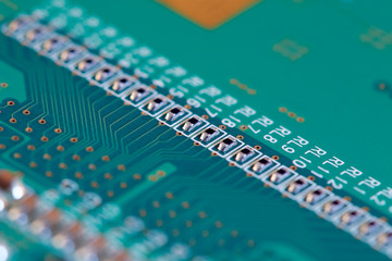 Electronic circuit board close up.	