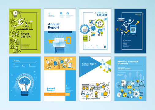 Set of brochure, annual report, business plan cover design templates. Vector illustrations for business presentation, business paper, corporate document, flyer and marketing material.