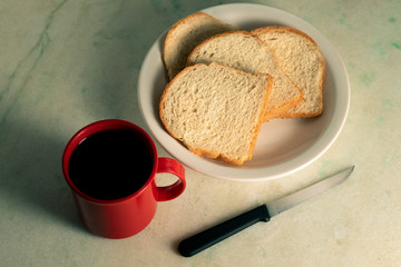 Simple and humble breakfast at the table