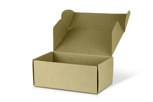Cardboard box or brown carton is opened and isolated on a white background with clipping path.