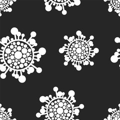Vector seamless virus pattern. Cartoon black and white cell design. Artistic endless bacteria background. Coronavirus, covid-19, ncov simple print