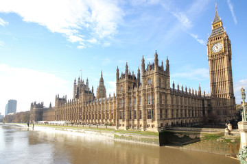 Fototapeta na wymiar The Landmark is famous name Big Ben and Westminster Bridge in London, UK