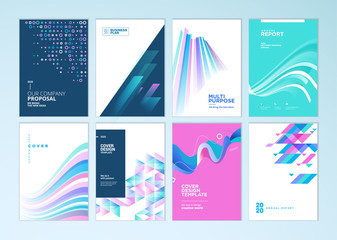 Set of brochure, annual report, business plan cover design templates. Vector illustrations for business presentation, business paper, corporate document, flyer and marketing material.