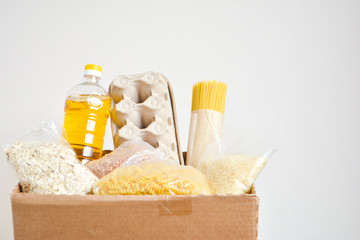 Food delivery, donation box, food box. Long-term storage products. Food supplies for the period of...