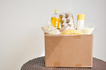 Food delivery, donation box, food box. Long-term storage products. Food supplies for the period of...