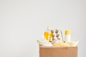 Food delivery, donation box, food box. Long-term storage products. Food supplies for the period of...