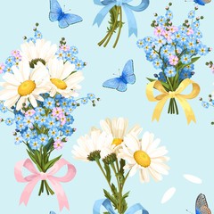 Fototapeta na wymiar Vector seamless pattern with white and blue flower