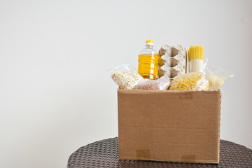 Food delivery, donation box, food box. Long-term storage products. Food supplies for the period of...