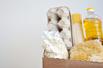 Food delivery, donation box, food box. Long-term storage products. Food supplies for the period of...