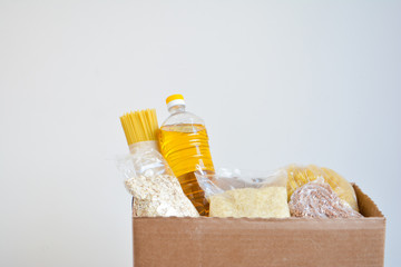 Food delivery, donation box, food box. Long-term storage products. Food supplies for the period of...