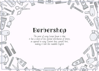Barbershop - horizontal card with text and vector color illustrations of beauty salon for graphic design