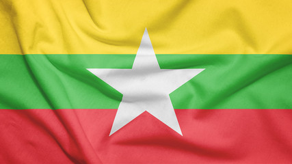 Myanmar flag with fabric texture