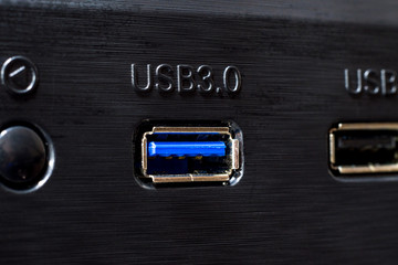 Extreme closeup of USB 3.0 port