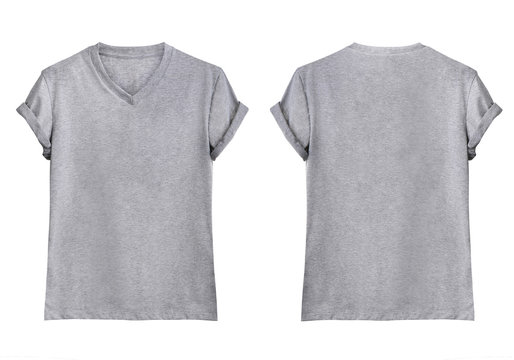 Gray V-Neck T-shirts front and back on white background